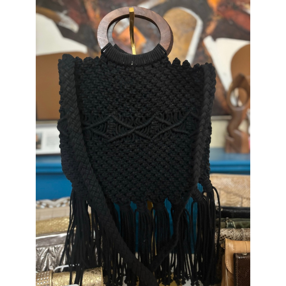 Danielle Nicole Black Macrame Crossbody Bag One S… - image 1